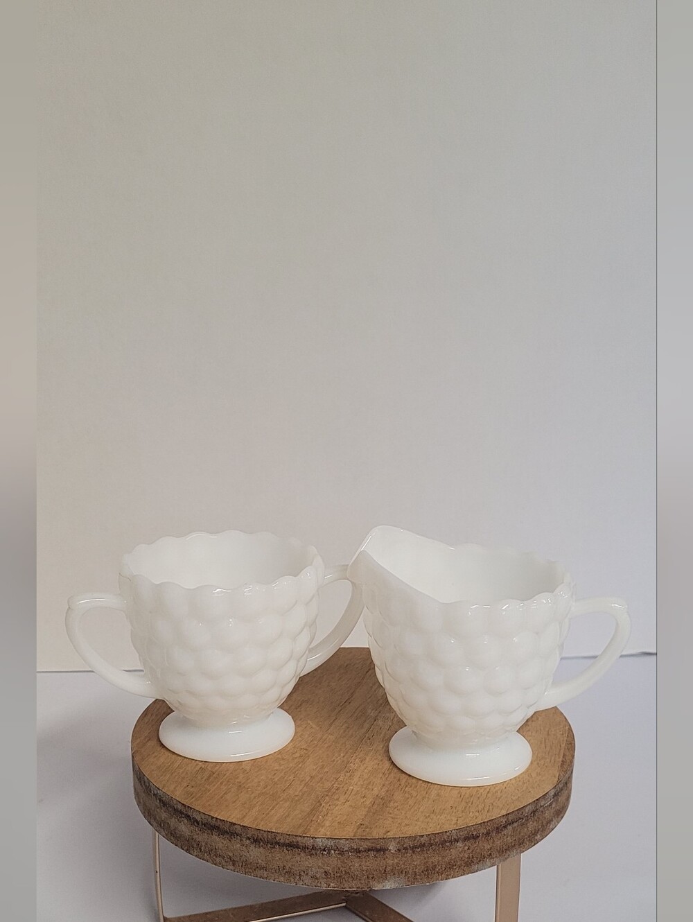 Vintage Achor Hocking Hobnail Set Of Sugar Bowl And Creamer